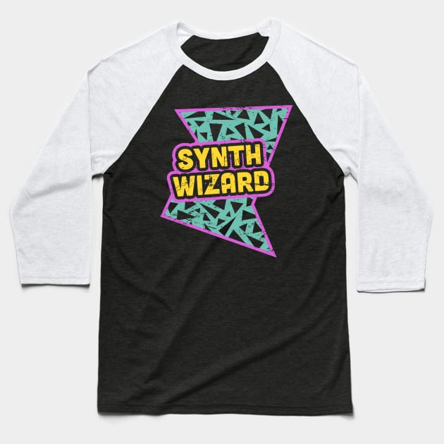 Rad 90s Synth Wizard Baseball T-Shirt by MeatMan